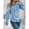 2026 Spring/Summer Elegant Contrast Color Floral Lantern Sleeve Turn-down Collar Shirt Casual Breathable Women's Top
