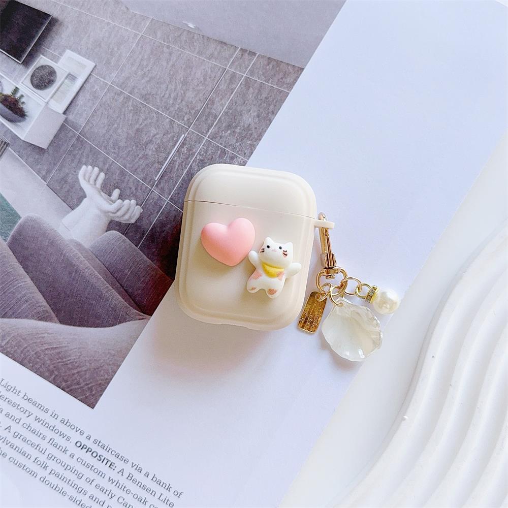 Earphone Case Love Cute Cat for Airpods Pro 1/2/3 High Quality Fall Protection Case Soft Silicone with Keychain Fashionable
