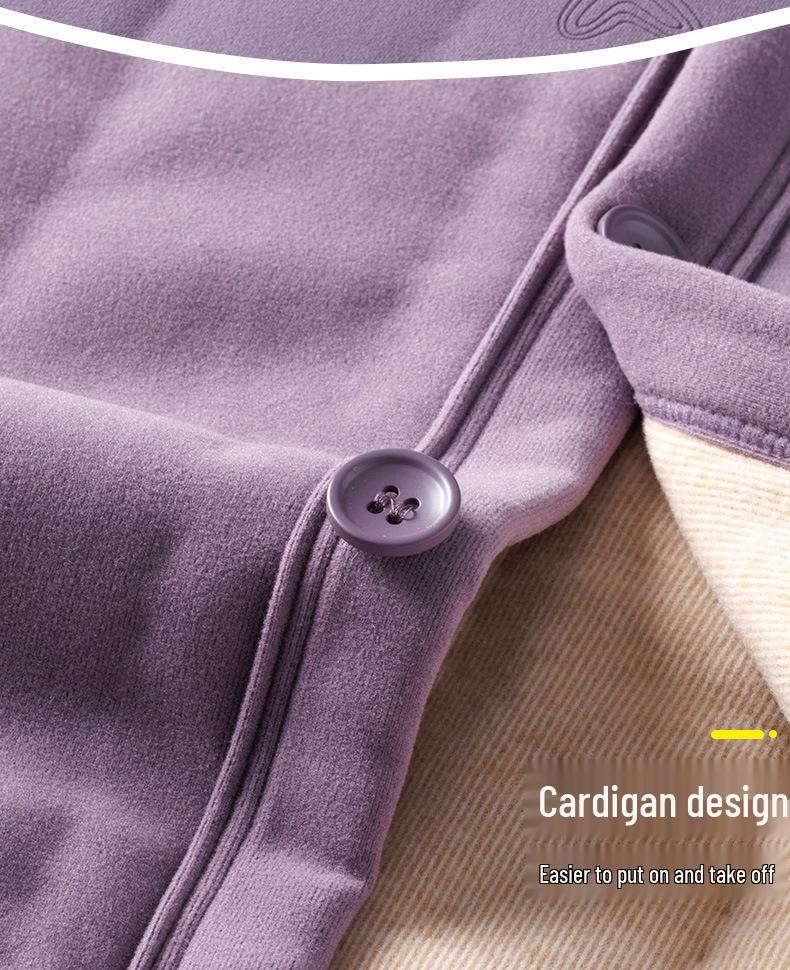 Women's Cashmere Cardigan and Wool-Lined Underwear Set - Winter Warmth for Mid-Aged and Elderly