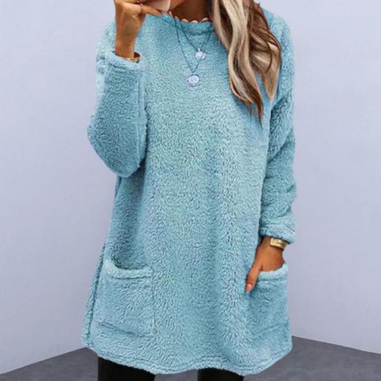 Warm Winter Hoodie Jacket Stylish Women Mid-length Fleece Shearling Thickened Solid Color Pocket Outwear