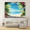 2D Tropical Flower Beach Backdrop Palm Tree Ocean Photography Background