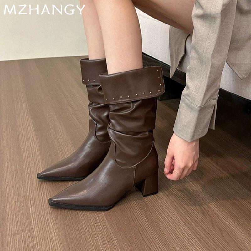 Špicatá špička Dámské Kožené Sněhové kotníkové boty Šaty Móda Útulné Teplé Chelsea Boty Dámské 2025 Trend Nový Zimní Sexy Botas Mujer