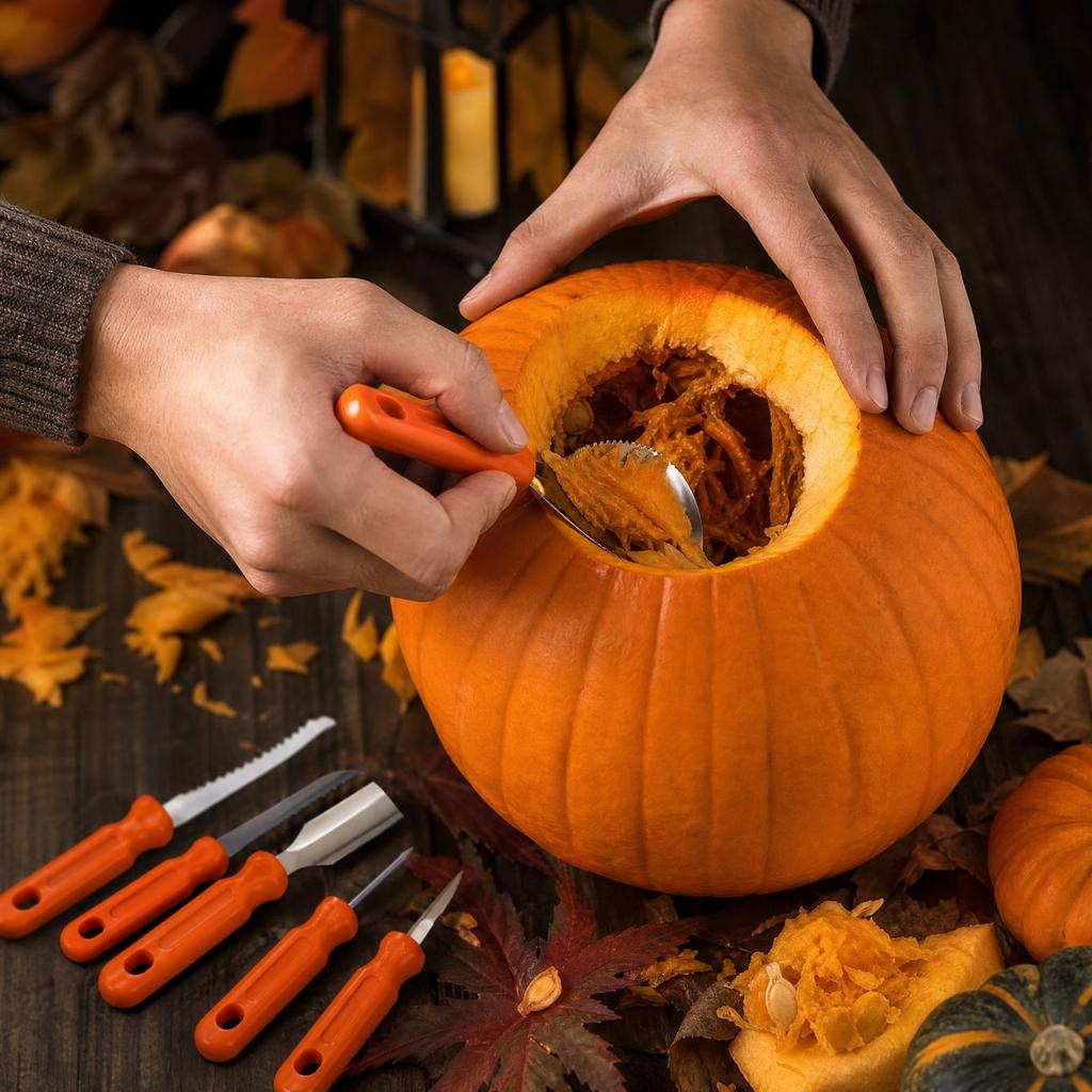 Halloween Kürbis schnitz Set, 7-teiliges Kürbisschnitzwerkzeug Set für Halloween Dekorationen