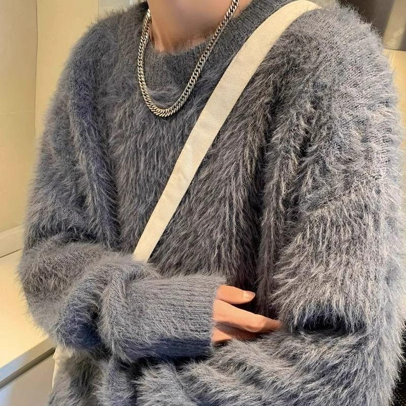 

Мохеровий плюшевий светр чоловічий у стилі lazy, високоякісний, м який, білий, з круглим вирізом, жіночий топ XXXL сірий колір