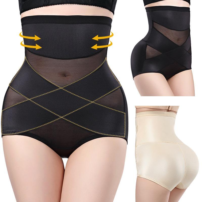 High Waist Cross Mesh Tummy Control Shapewear Briefs
