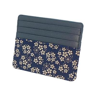 Indenya Slim Card Case, Deer Skin, Navy X White Lacquer, Forget-Me-Not Pattern, 9cm X 10.8cm X 0.5cm, 8 Card Pockets, 1 Pocket
