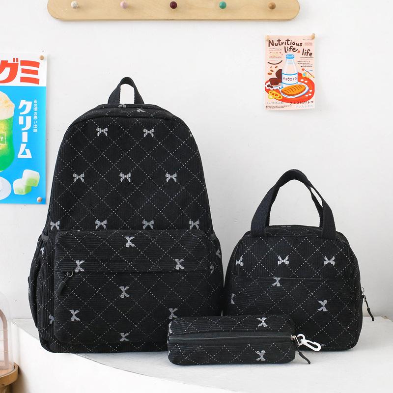 Schoolbag Schoolbag Autumn and Winter New College Student Corduroy High School Bow Backpack High Value Casual Large Capacity Bag