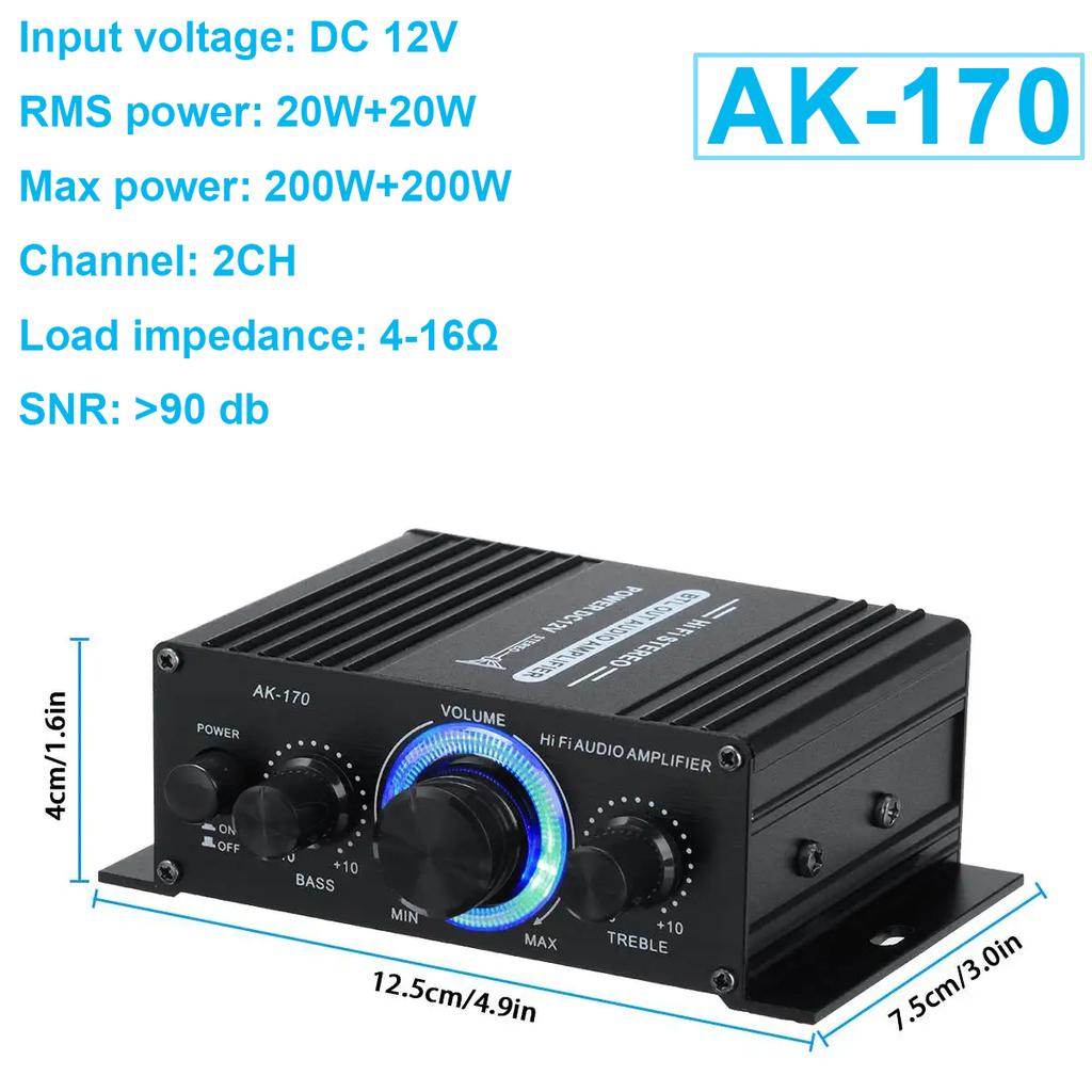 Home Mini Amplifier DC12V Audio Power Amplifier Stereo Subwoofer Bluetooth Player For Home Speakers and Car Media Systems