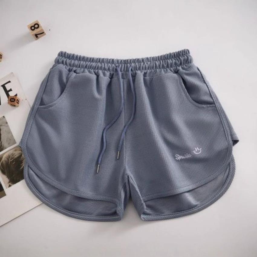 Waffle Sports Shorts for Women Wearing Summer Korean Style Elastic Waist Loose Slimming A-line Wide-leg Pants Home Pants
