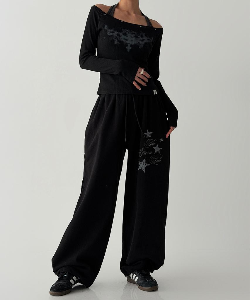 THE GREEN LAB Star Patch Terry Pants [Black]