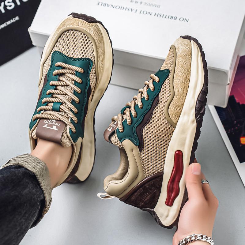 

2025 men s shoes summer breathable new mesh casual sports shoes thin versatile dad fashion trendy shoes Forrest Gump shoes 39 хаки