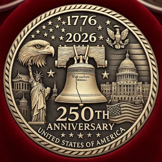 US 250th Anniversary Souvenir Coin Double-Sided Carved United States History Commemorative Badge