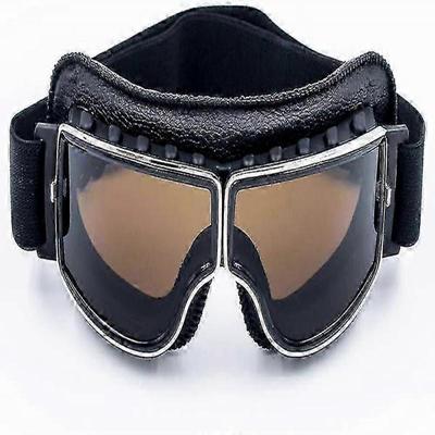 Motocyklové brýle Vintage Pilot Kožené Jízdní brýle Skútr Atv Terénní Anti-scratch Prachotěsné Brýle Pro Muže Ženy DospěléČerný Rám,kouřové Sklo