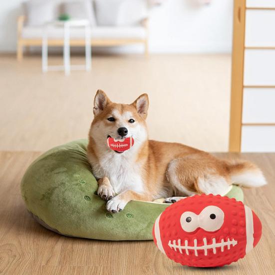 Creative Vibrant Color Squeaky Dog Pete Ball Cartoon Latex Smile Pattern Rugby Dog Toy Bite Resistant Soft Bouncy Grinding Ball Toy