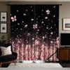 2PCS Black to Pink Cherry Blossom Print Sheer Polyester Curtains Rod Pocket Top for Living Room Bedroom Home Decor