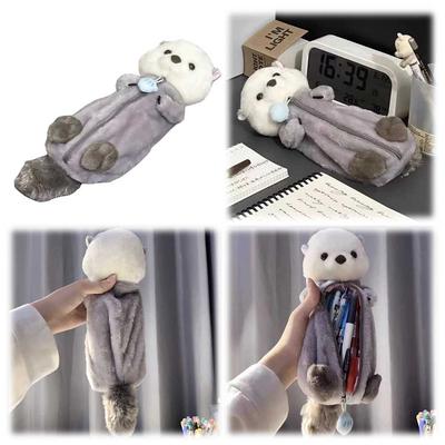 Plush Animal Pencil Pouch Zipper Pencil Case Sea Otter Stationery Bag for Girls and Boys School Supplies