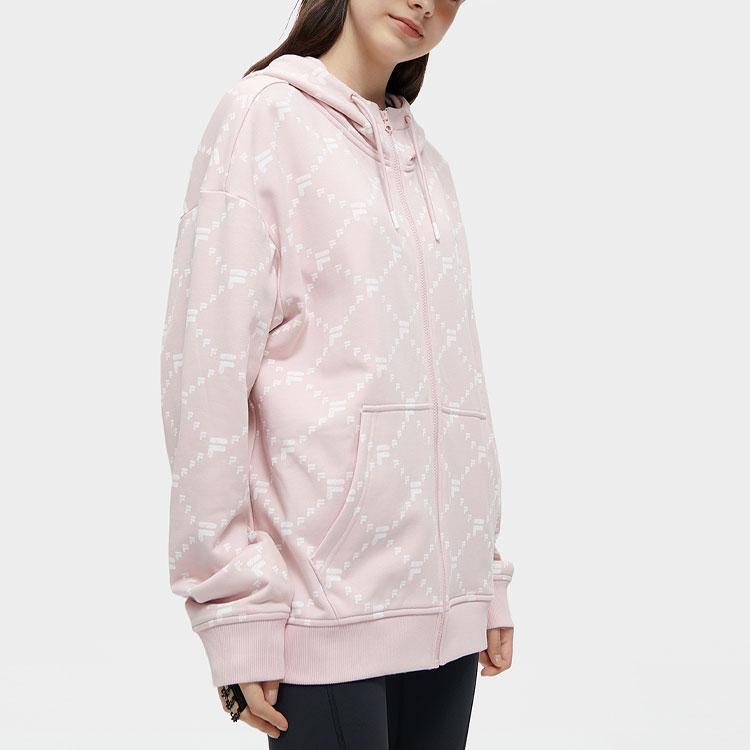 Fila Fusion FOB Series All Over Print Letter Zipper Hoodie Unisex hoodies Red Pink T11U413502F-PK