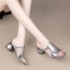New Women's Shoes Fashion Large Size Breathable Thick Heels Comfort Square Head Slippers Shoes for Women Zapatos De Mujer 2025