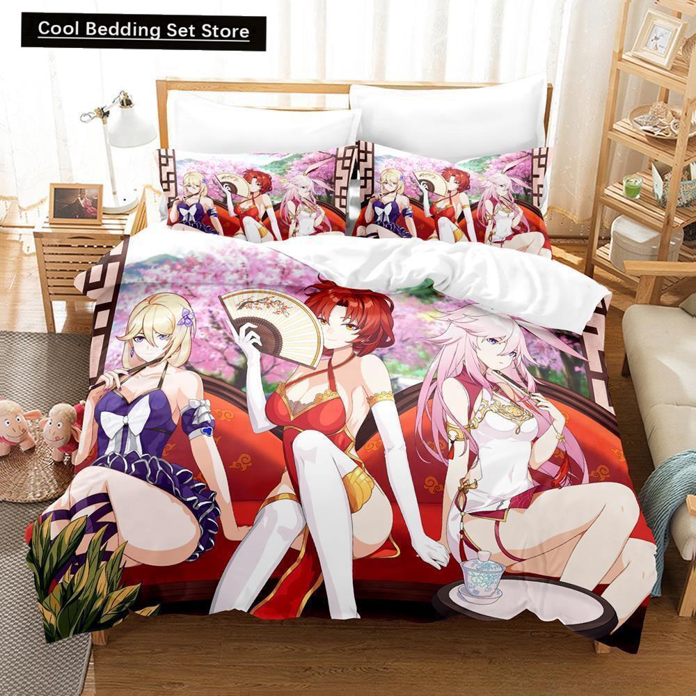 Spel Honkai Impact 3 Sängkläder Set Enkelsäng Tvilling Full Queen King Size Sängset Vuxen Barn Sovrum Påslakanset Anime Lakan Set