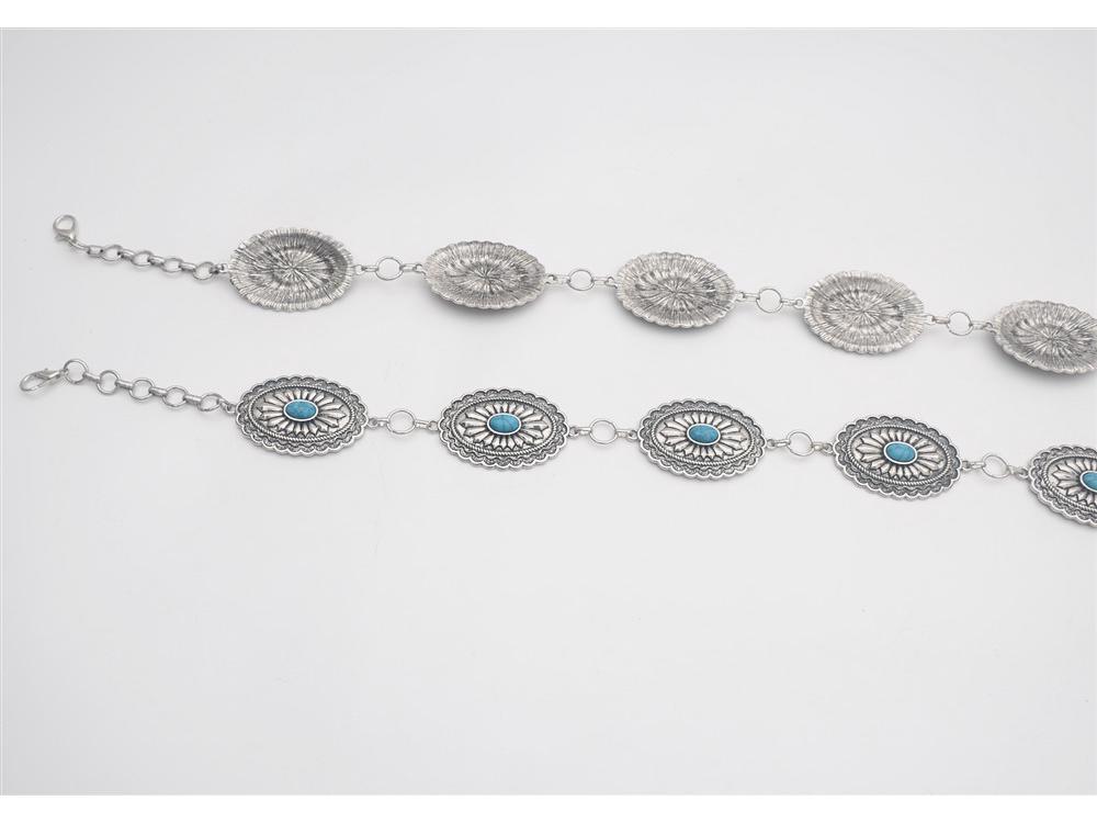 Vintage Turquoise-Inlaid Metal Waist Chain for Dresses & Jeans - European & American Niche Fashion