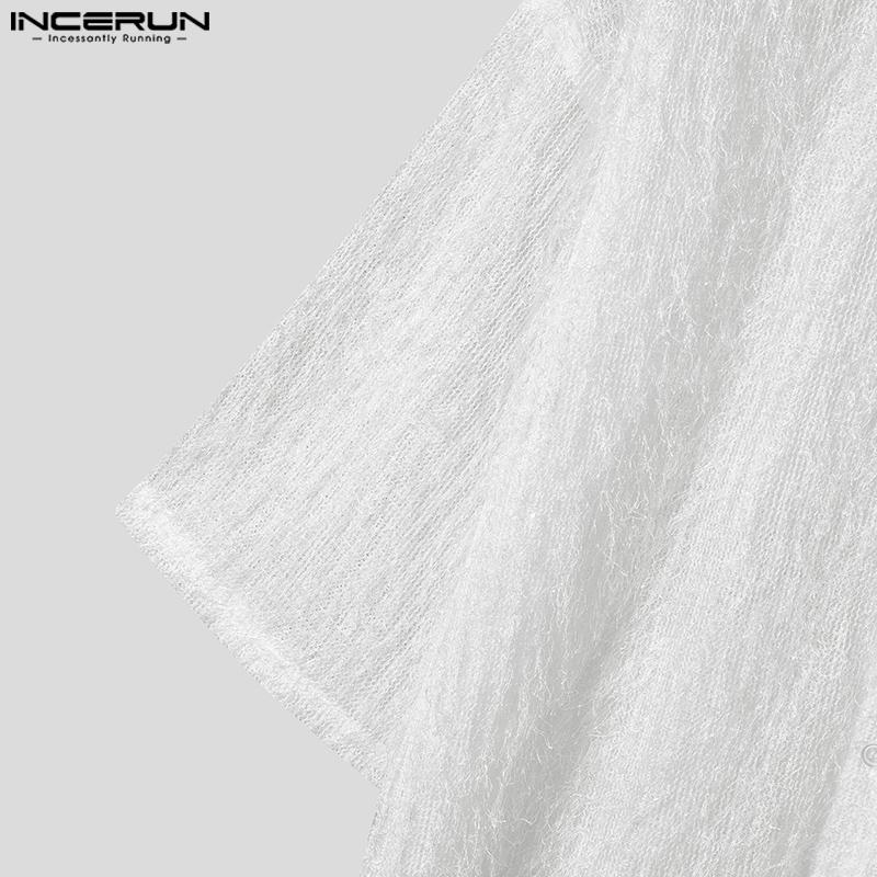 INCERUN Oversized Men 3/4 Sleeve Semi-Sheer Tassel Casual Loose Texture Shirts