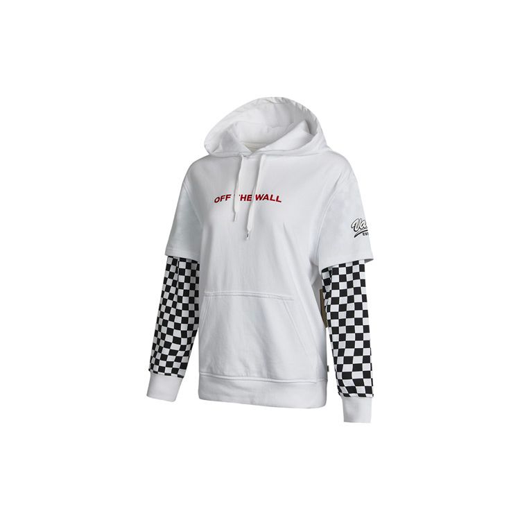 Vans Embroidered Logo Checkerboard Print Hoodie Women Tops White VN0A4UTNWHT
