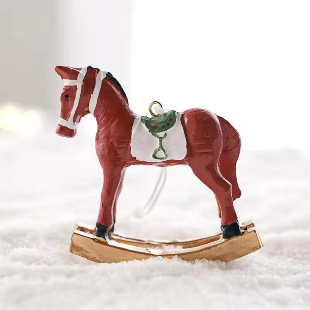 Three-dimensional Christmas Tree Pony Pendant Resin Rocking Horse Hanging Ornament  Gift