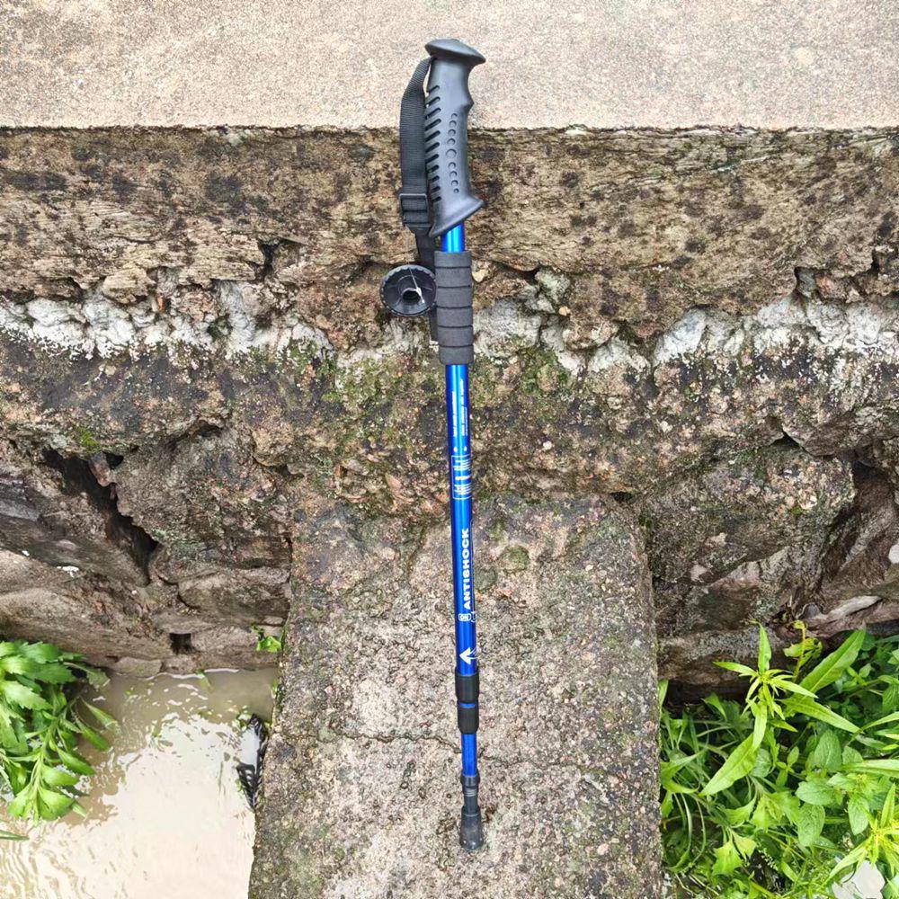 Ultra-Light Aluminum Alloy Mountaineering Trekking Pole with Shock-Absorbing Technology - Curved and Straight Handle, Telescopic Crutch