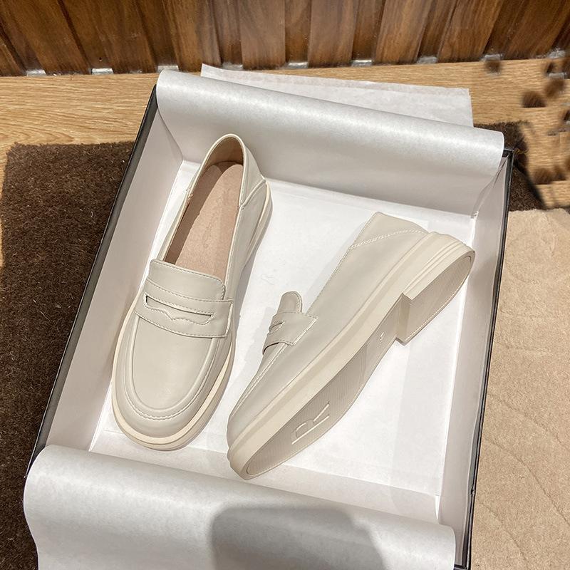 Fashion 2025 Preppy Women Small Leather Shoes Winter Cotton Fur Flats Warm Slip On Loafers Traf Ladies Thick Heel Oxfords Big Size 34-44