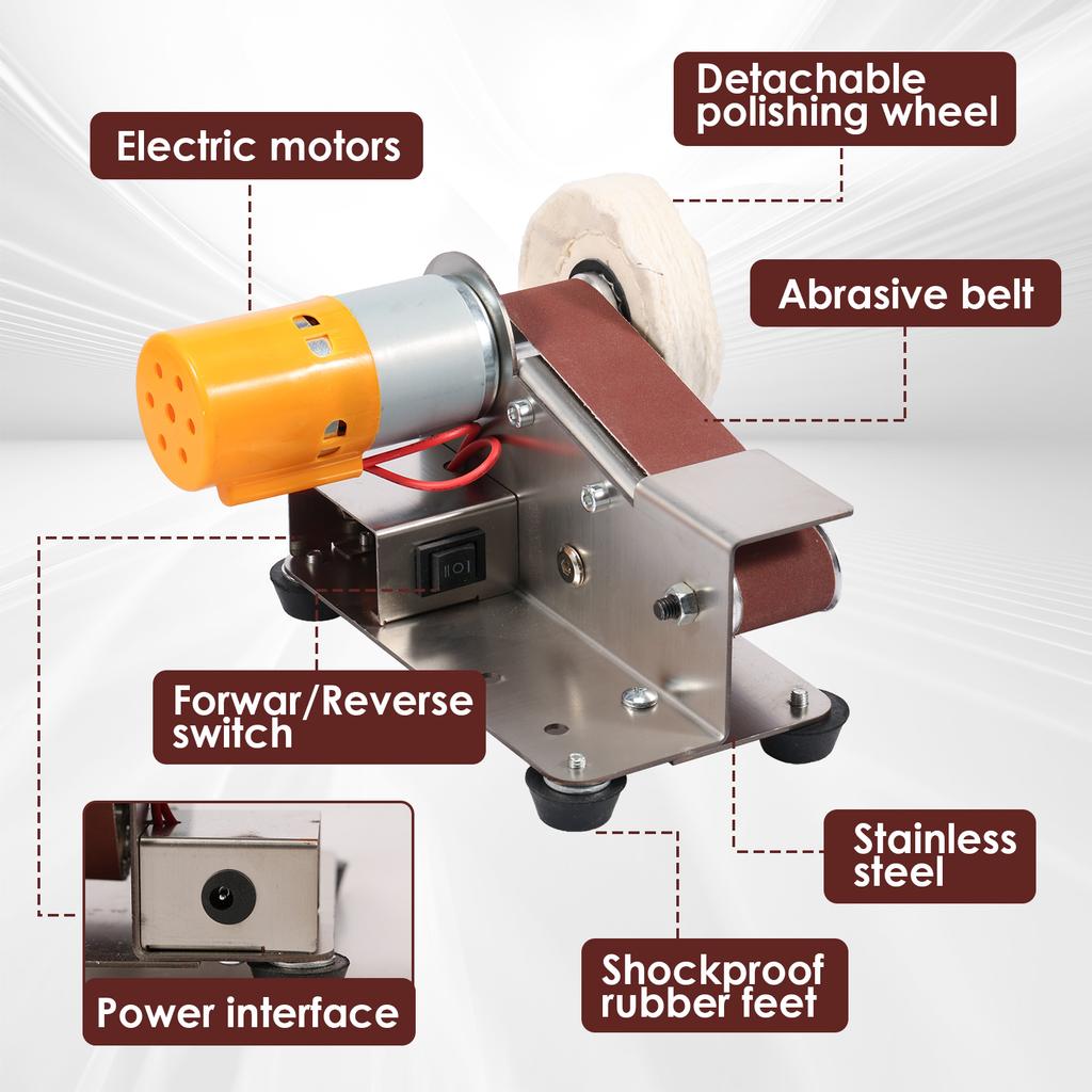 Mini Belt Sander US 15 Degree Stainless Steel Electric Belt Grinder 7 Adjustable Speed Electric Polishing Sanding Machine