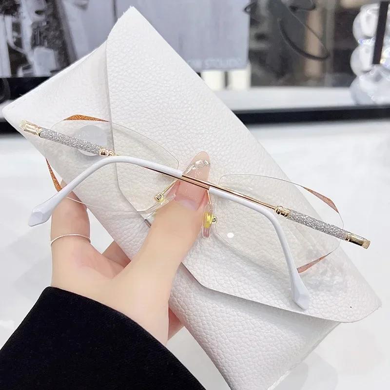 Fashionable Rimless Cut Edge Presbyopia Glasses New Diamond Anti-blue Light Reading Glasses Women's Grade Glasses Goggles