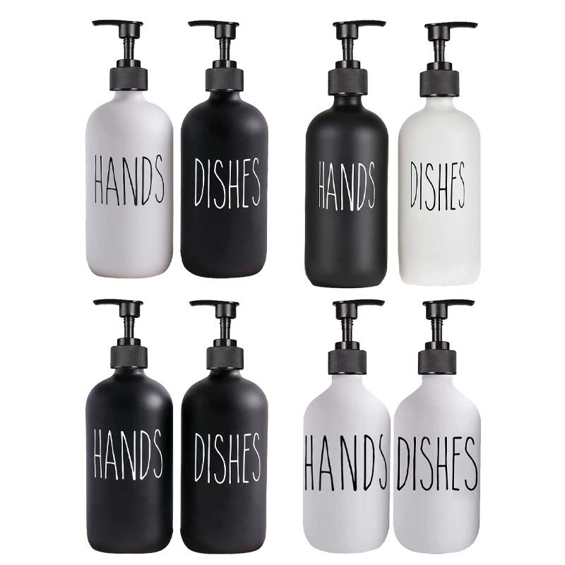 Black White Hand Soap Dish Soap Dispenser with Pump Soap Bottle for Farmhouse Kitchen Counter Bathroom Decor Organization 500ml