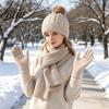 Comfortable Knit Beanies for Cold Seasons Winter Hat Scarf Gloves Set Knitted Pom Warm Thermal Soft Acrylic Weather Gear Gloves Solid Color