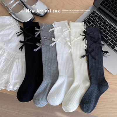 Barrel-style Bow Long Calf Socks for Girls, Lolita Pile Sweet School-style Cotton Socks for Young Girls