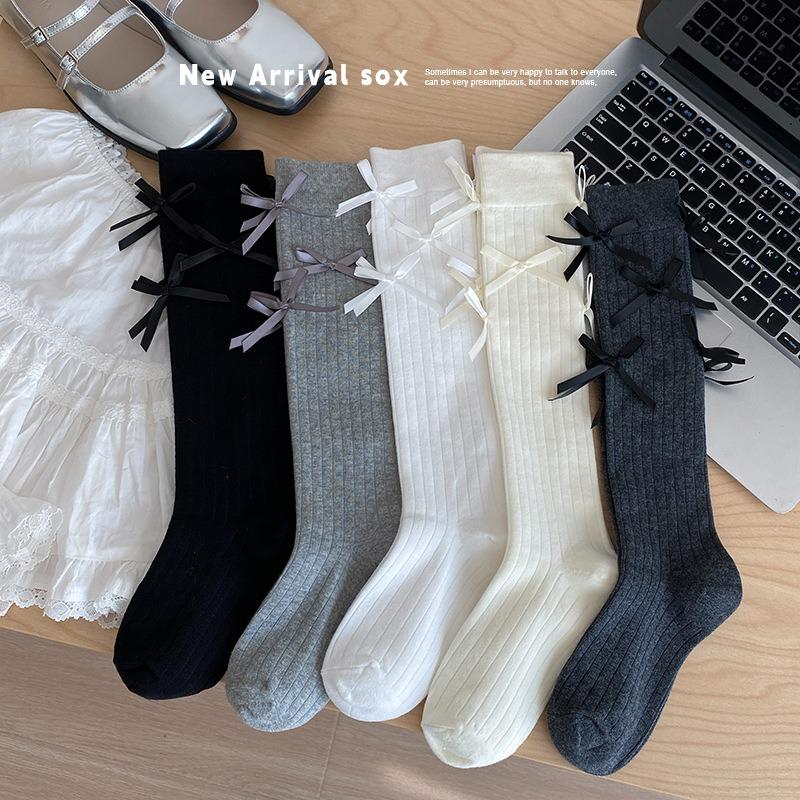 

Barrel-style Bow Long Calf Socks for Girls, Lolita Pile Sweet School-style Cotton Socks for Young Girls 1 pair чорний