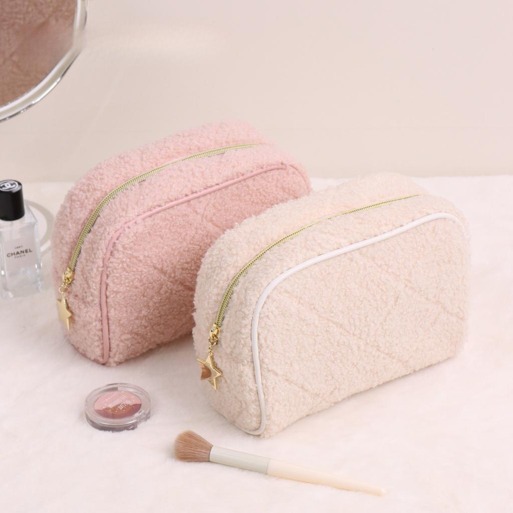 Portable Travel Fur Cosmetic Bag High Value Plush Storage Bag Handheld Bag Simple Style Stationery Pencil Case