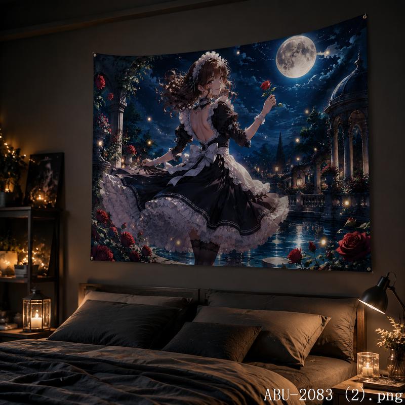 Starry Moon Anime Girl Aesthetic Tapestry Soft Colorful Galaxy Cartoon Wall Hanging Teen Dorm Bedroom Otaku Home Decor