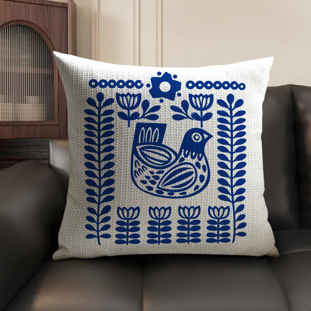 Art Bird Pattern Cushion Cover Linen Organic Fabric DoubleSided Printing Sofa Breathable Home Decor Gift Pillow Case