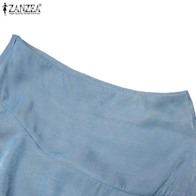 ZANZEA Womens Casual Solid Color Loose Ruffles Long Skirts