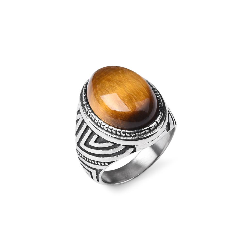 Men's Trend High Quality 316LStainless Steel Onyx Stripe Rings Classic Vintage Fashion  Eco-Friendly Material