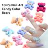 10Pcs Macaron Bear Nail Art Decorations, 3D Candy Color Bow Ties Cartoon Bear for Cute Nail Designs