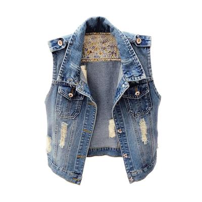 Women's Large Size Broken Denim Vest Personalized Broken Holes Jacket