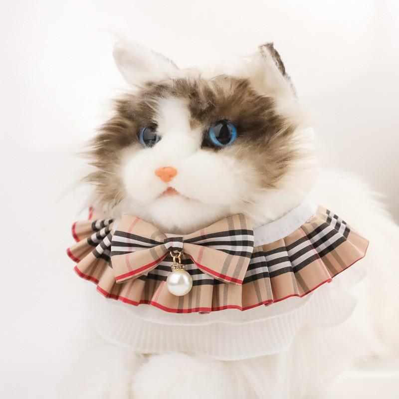 Vintage Plaid Lace Bow Pet Collar Cats Dogs Small Medium Large Pets