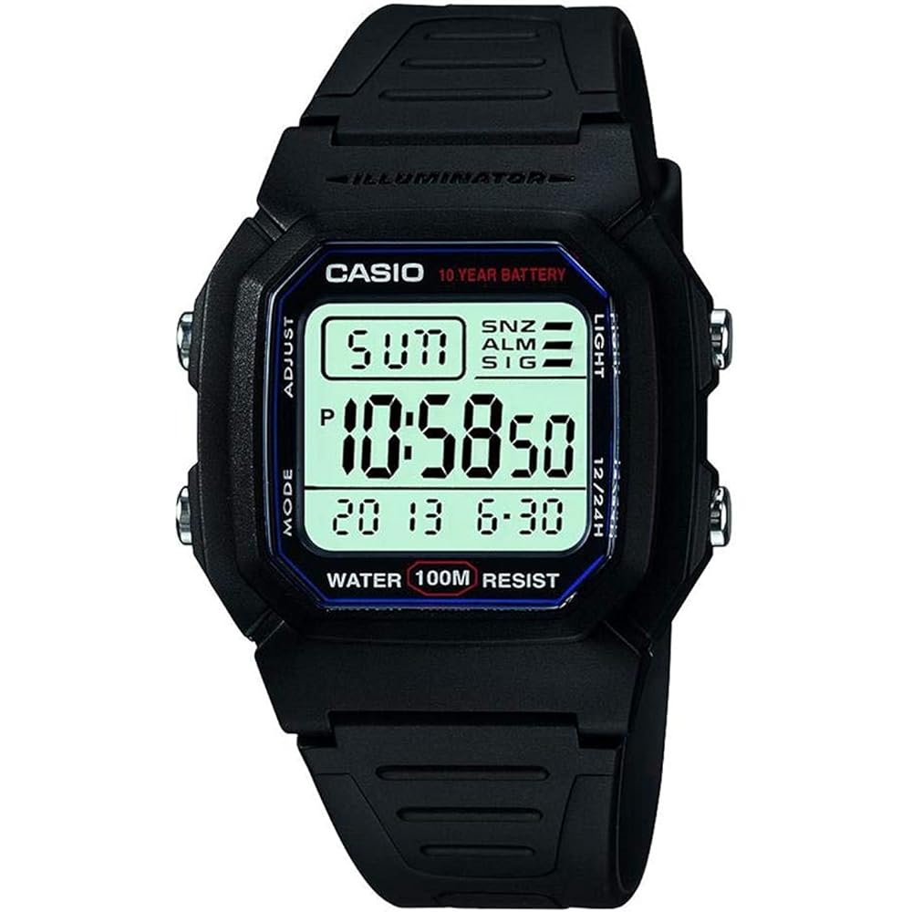 Casio W800H-1A Standard Digital Watch Black Resin Band Water Resistant 100m