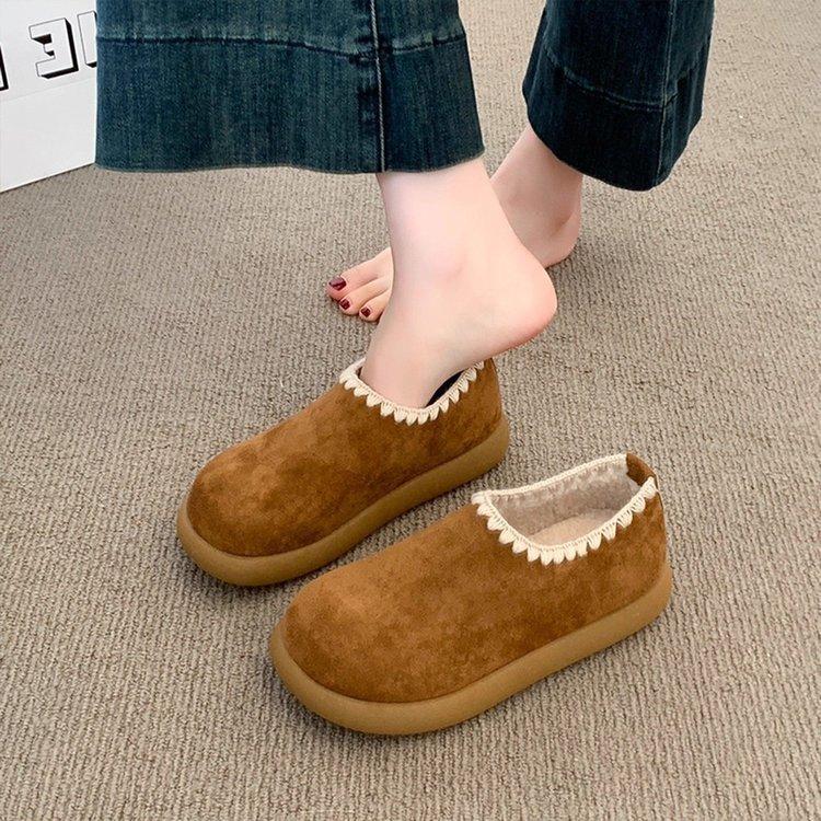 Winter velvet warm and comfortable cotton shoes, new retro casual niche lazy Doudou shoes
