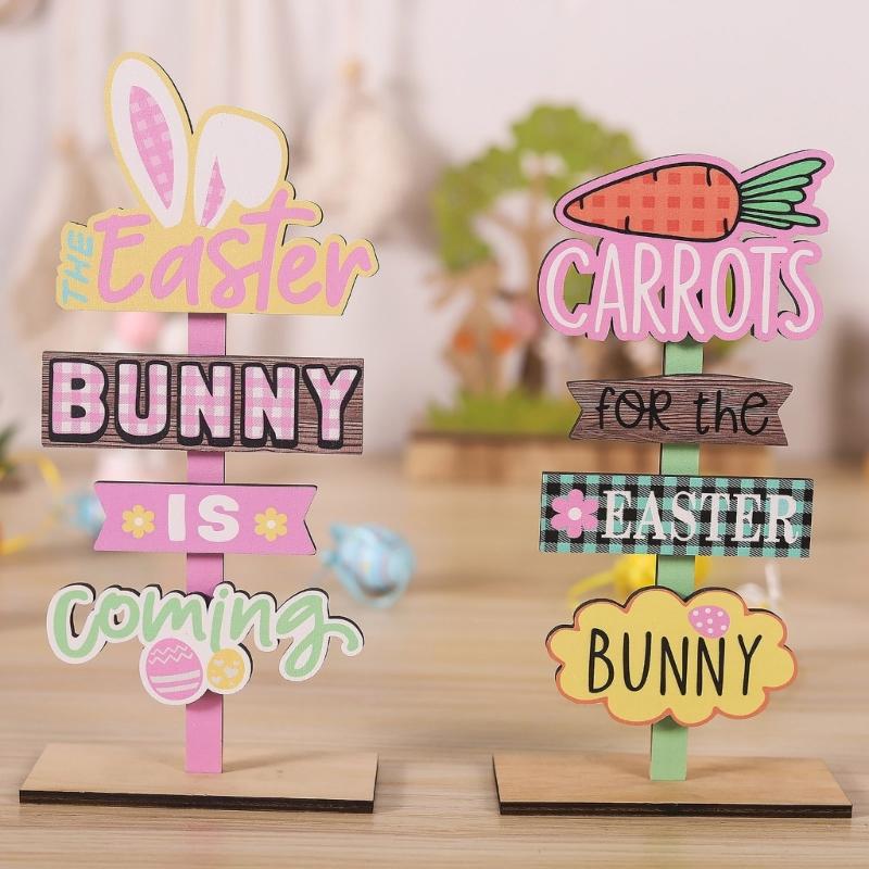 Natural Wood Easters Decoration Bookshelf Display Ornament Easters Charm Decors Suitable for Living Room Dining Table