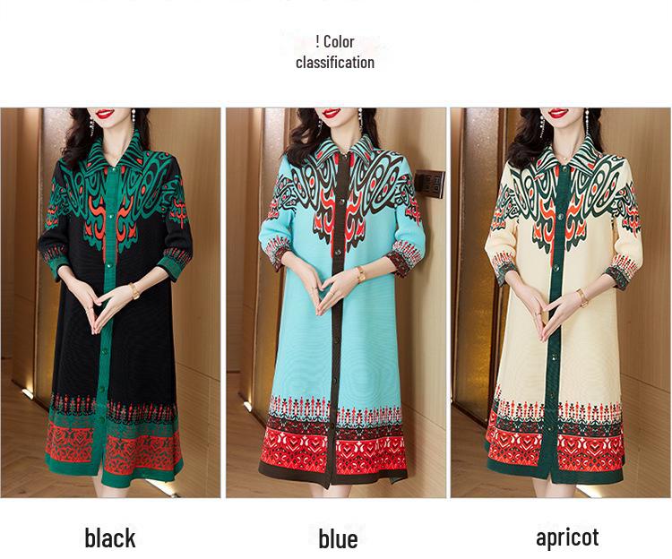 Spring Floral Pleated A-Line Dress Jacket for Women - Plus Size