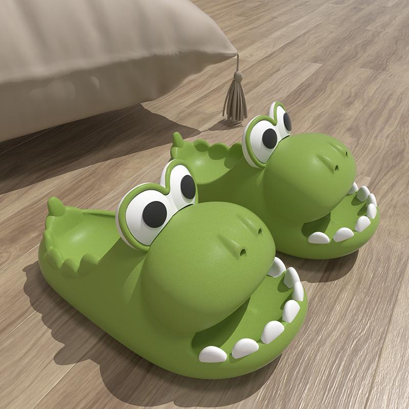 Fashion Women Cartoon Cute Dinosaur Soft Bottom Slippers 2024 Summer New Beach Anti-Slip Wear-resisting Sandals Home Bathroom Shoes