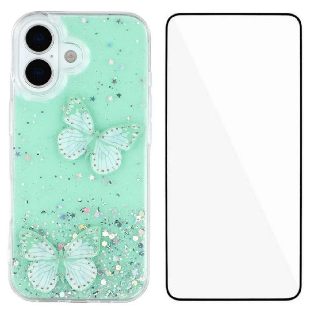 For iPhone 17 TPU Case WANLONFENG AW Series PVC Butterfly Epoxy Phone Cover with HD Film