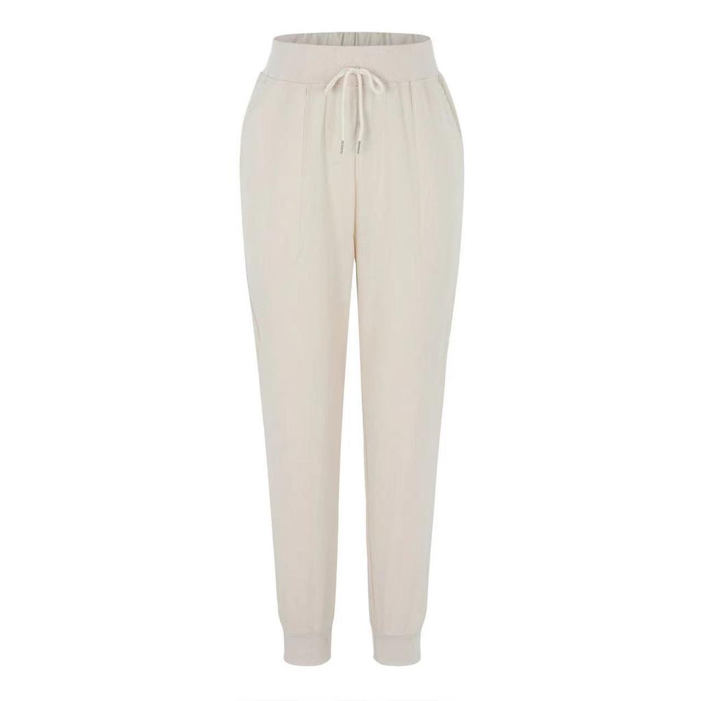 Dambyxor i bomull, linne, dam, höst, vår, andas i enfärgad, linne, bomull, byxor, fitness, streetwear, fotled, kläder